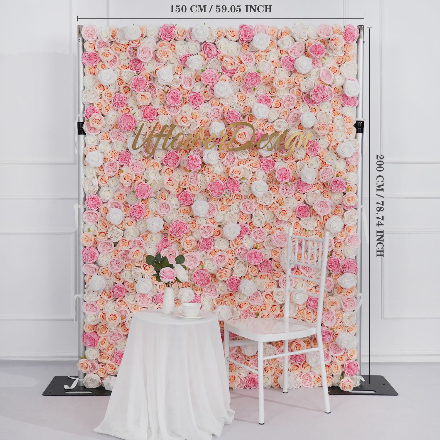 Artificial Pink White Fabric Rolling Up 5D Flower Wall Wedding Decor picture 3